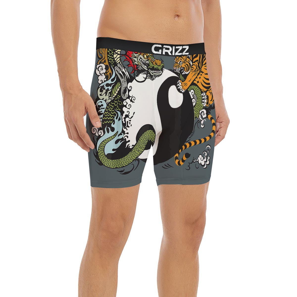 Yin Yang Dragon And Tiger Print Boxer Briefs-grizzshop