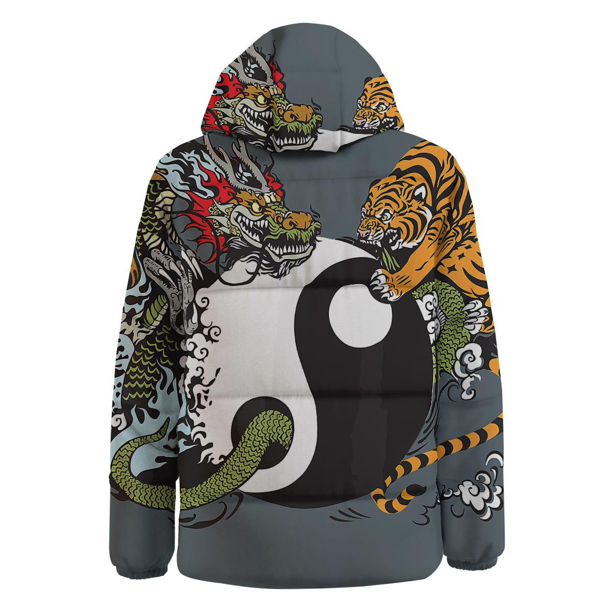 Yin Yang Dragon And Tiger Print Down Jacket-grizzshop