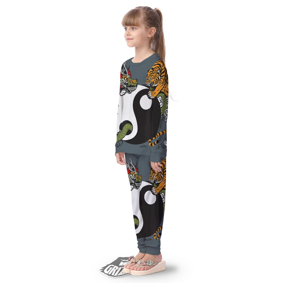 Yin Yang Dragon And Tiger Print Kid's Pajamas-grizzshop