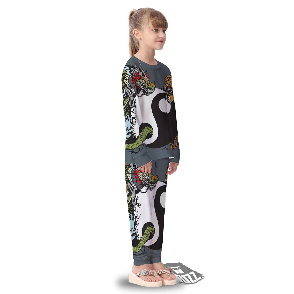 Yin Yang Dragon And Tiger Print Kid's Pajamas-grizzshop