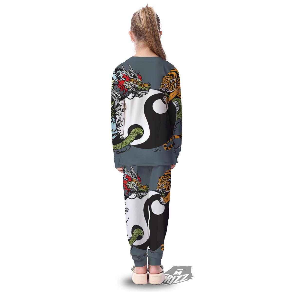 Yin Yang Dragon And Tiger Print Kid's Pajamas-grizzshop