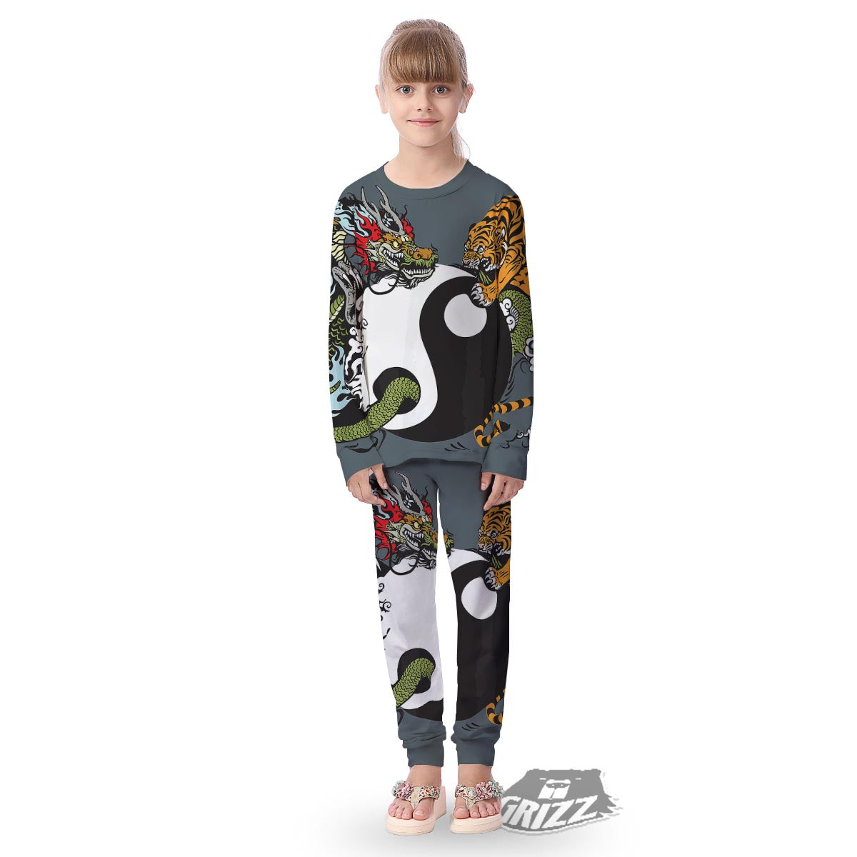 Yin Yang Dragon And Tiger Print Kid's Pajamas-grizzshop
