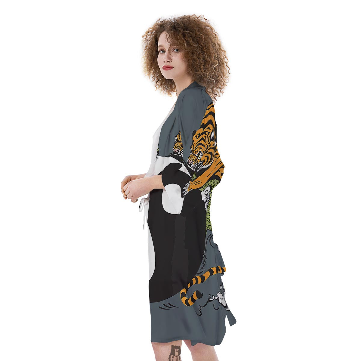 Yin Yang Dragon And Tiger Print Kimono-grizzshop