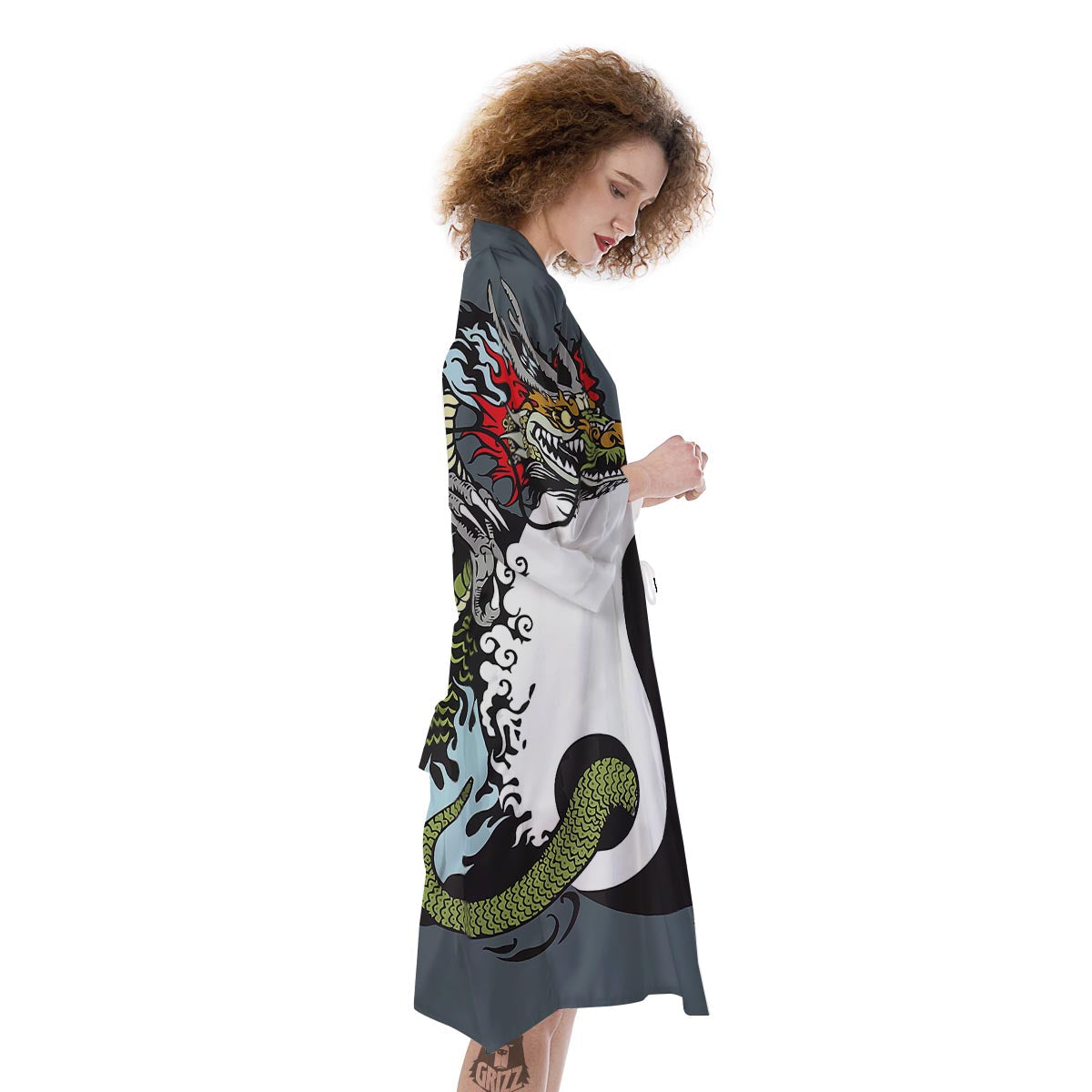 Yin Yang Dragon And Tiger Print Kimono-grizzshop