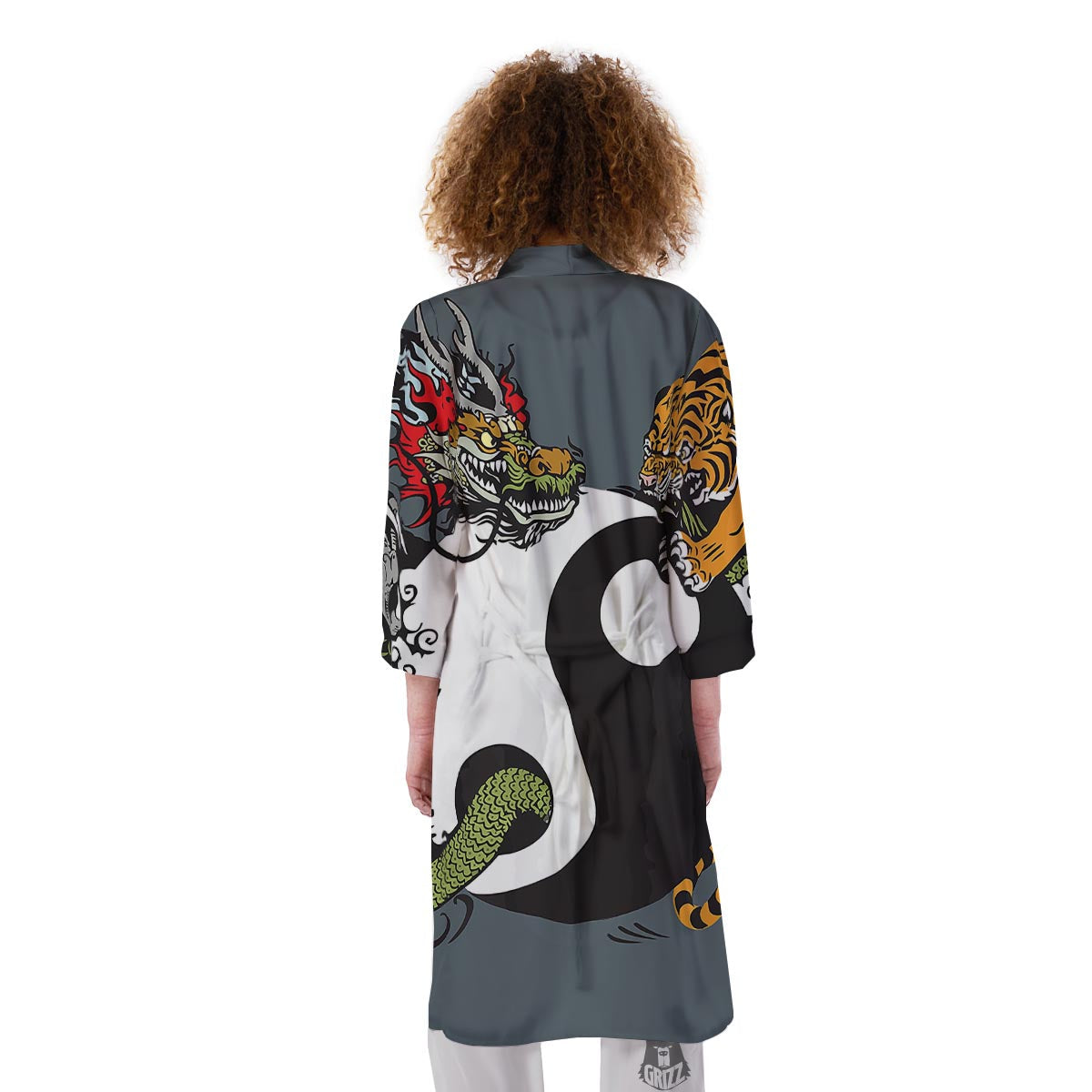 Yin Yang Dragon And Tiger Print Kimono-grizzshop