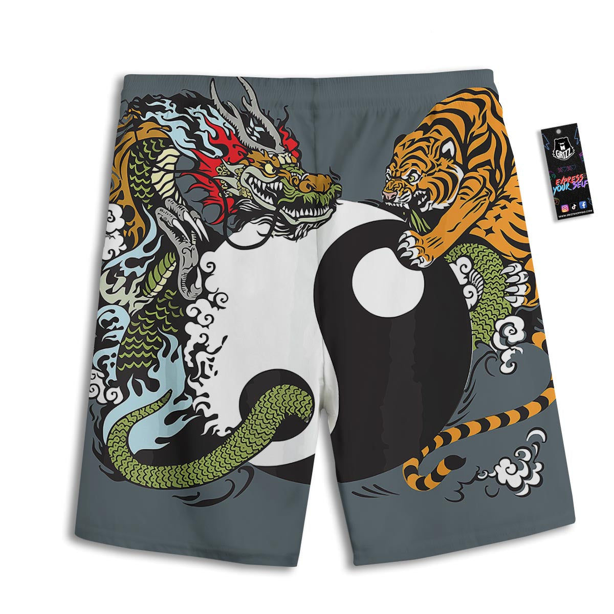 Yin Yang Dragon And Tiger Print Men's Athletic Shorts