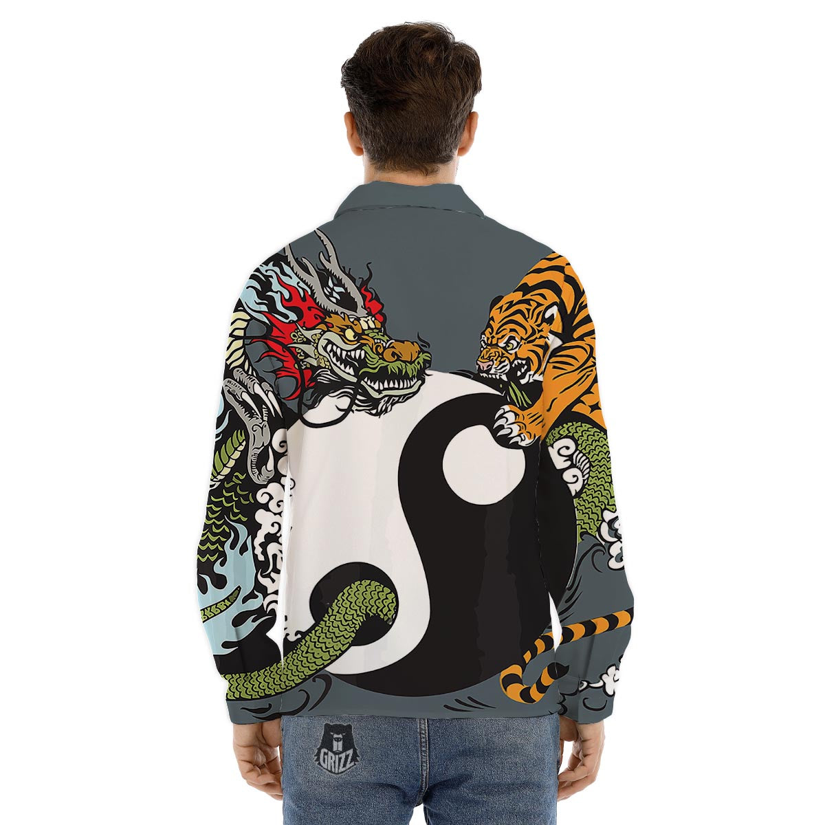 Yin Yang Dragon And Tiger Print Men's Dress Shirts-grizzshop