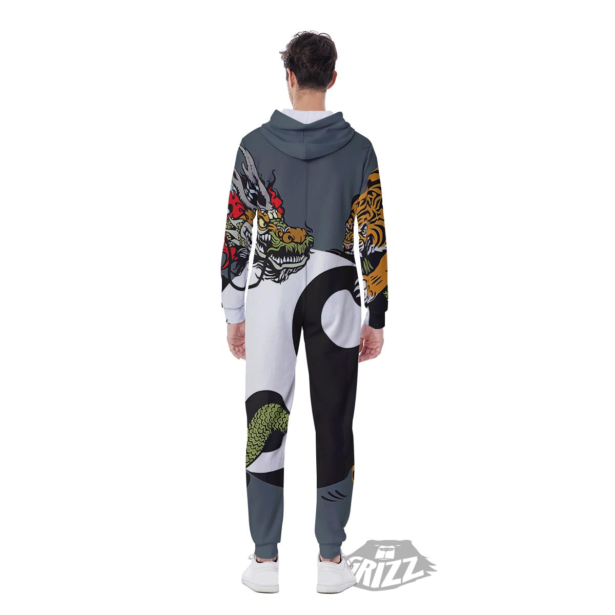 Yin Yang Dragon And Tiger Print Men's Jumpsuit-grizzshop