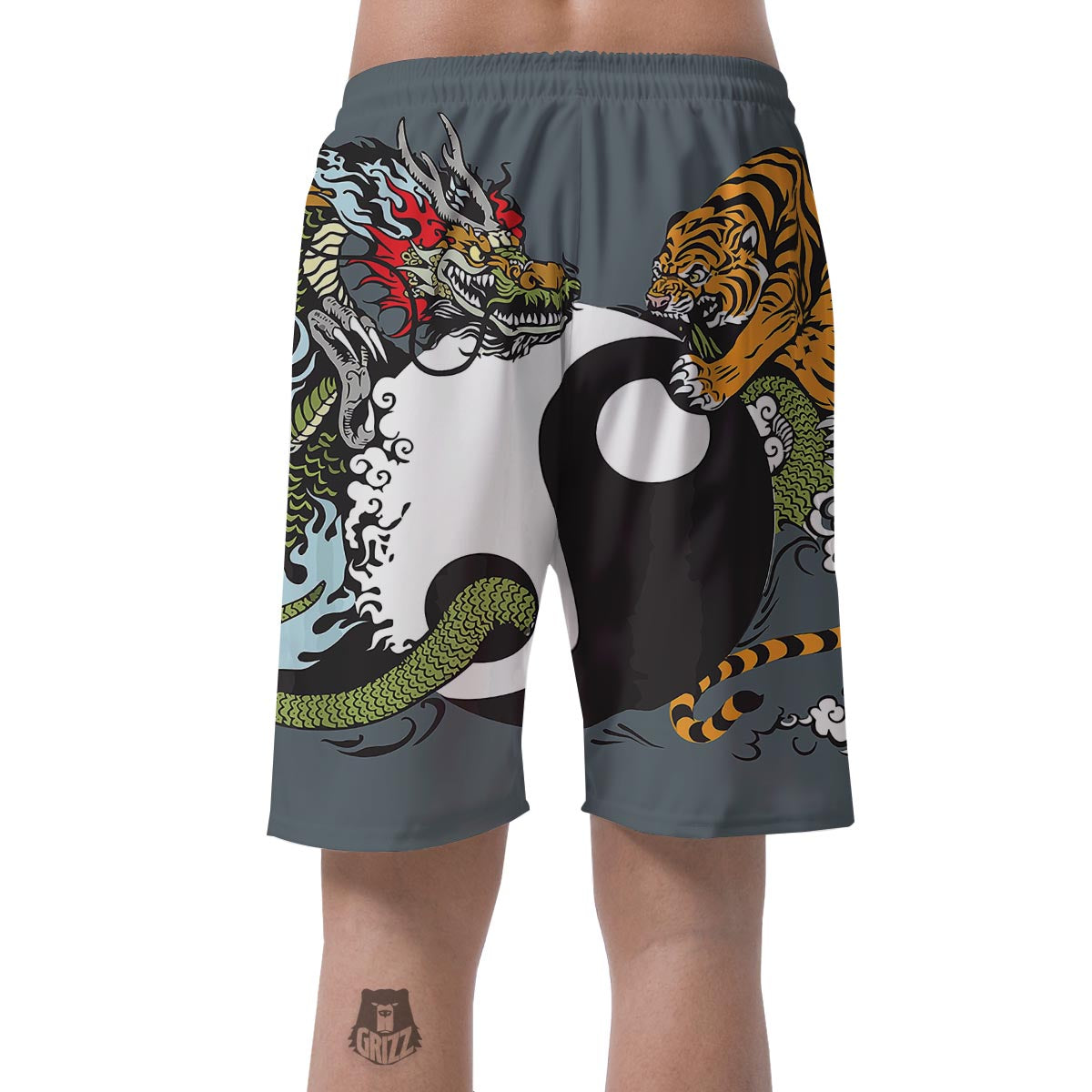 Yin Yang Dragon And Tiger Print Men's Shorts-grizzshop