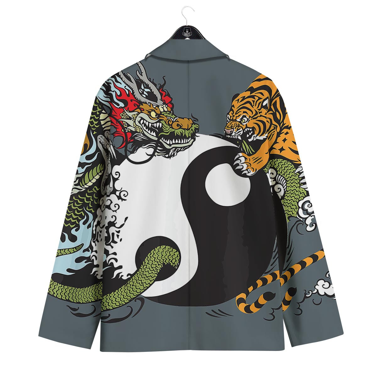 Yin Yang Dragon And Tiger Print Men's Sport Coat-grizzshop