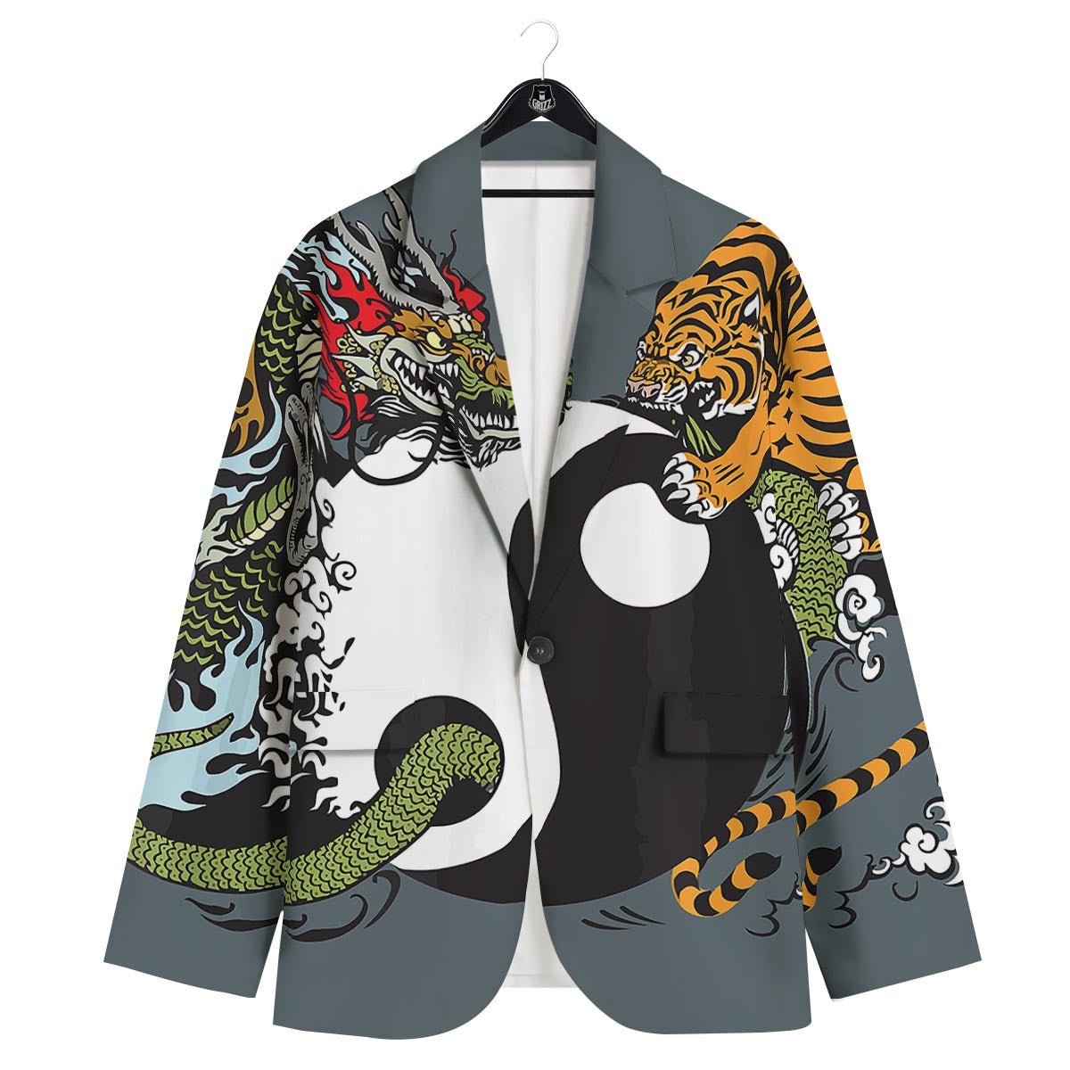 Yin Yang Dragon And Tiger Print Men's Sport Coat-grizzshop