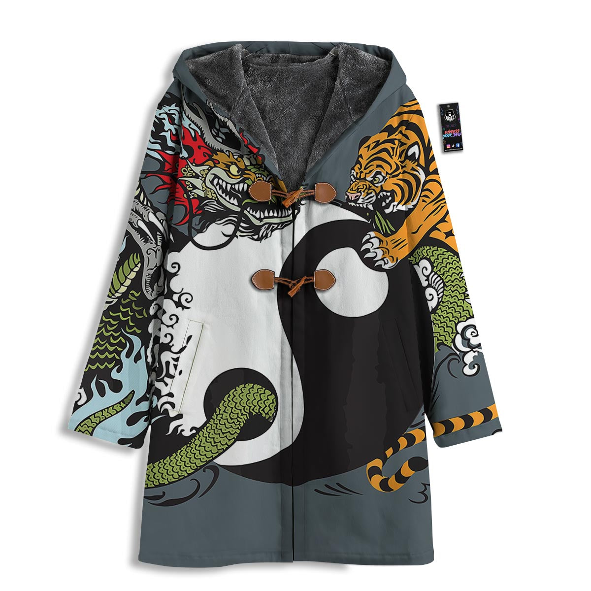 Yin Yang Dragon And Tiger Print Men's Windbreaker Jacket-grizzshop