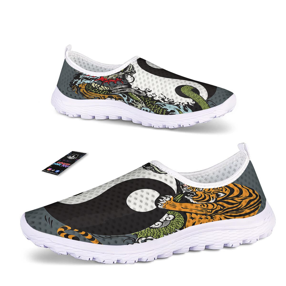 Yin Yang Dragon And Tiger Print Nurse Shoes-grizzshop