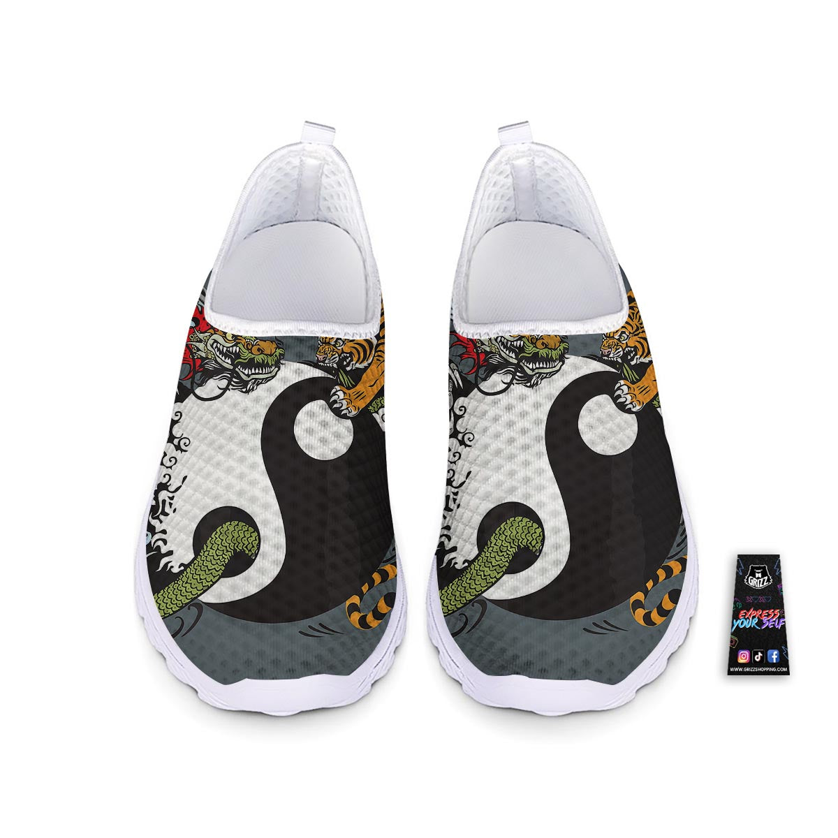 Yin Yang Dragon And Tiger Print Nurse Shoes-grizzshop