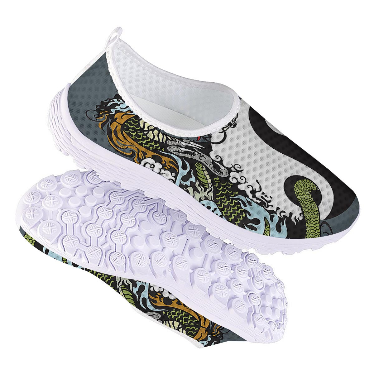 Yin Yang Dragon And Tiger Print Nurse Shoes-grizzshop