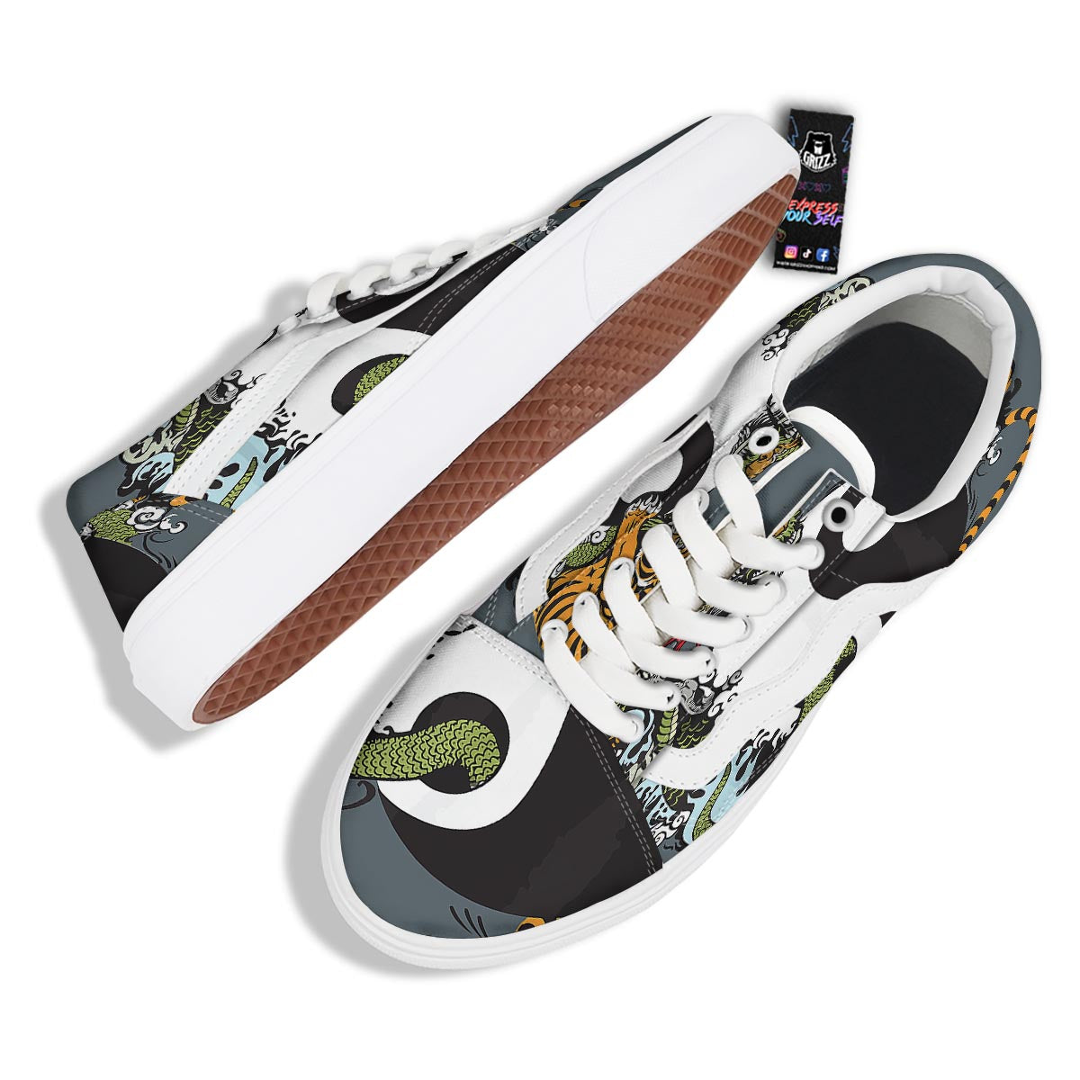 Yin Yang Dragon And Tiger Print Skate Shoes-grizzshop