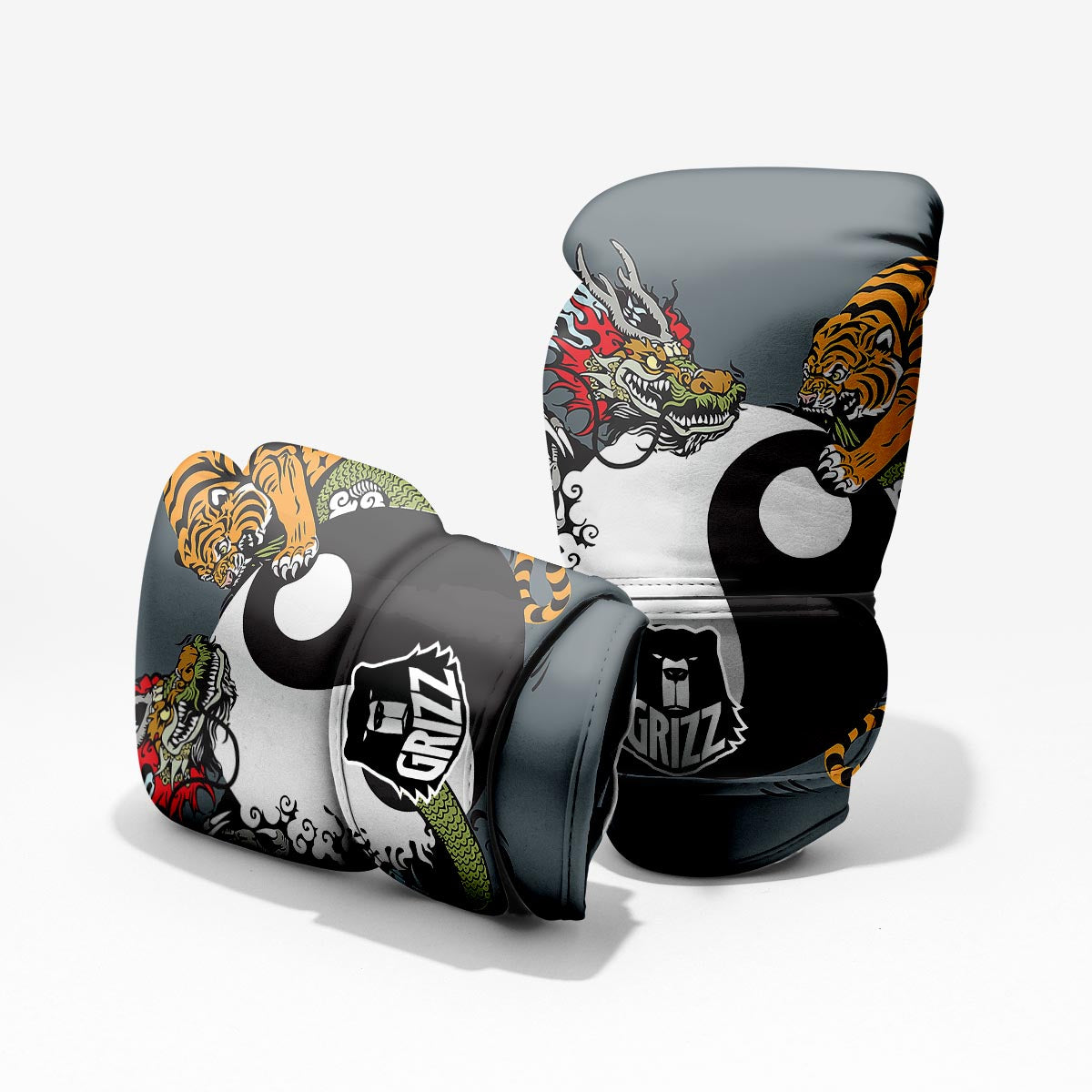 Yin Yang Dragon And Tiger Print Pro Boxing Glove