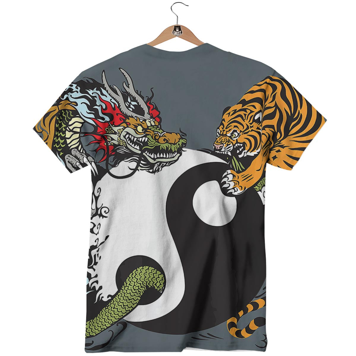 Yin Yang Dragon And Tiger Print T-Shirt-grizzshop