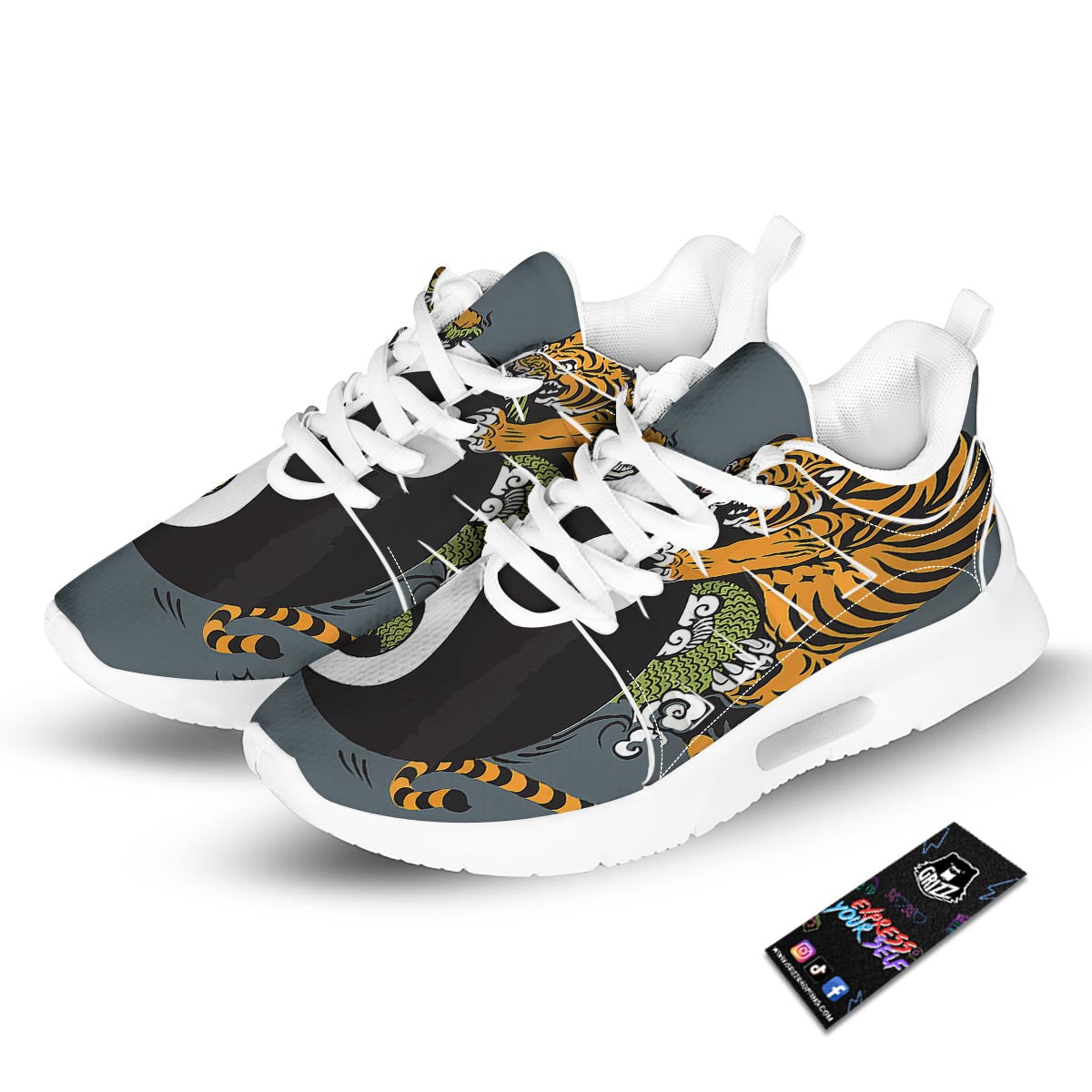 Yin Yang Dragon And Tiger Print Tennis Shoes-grizzshop