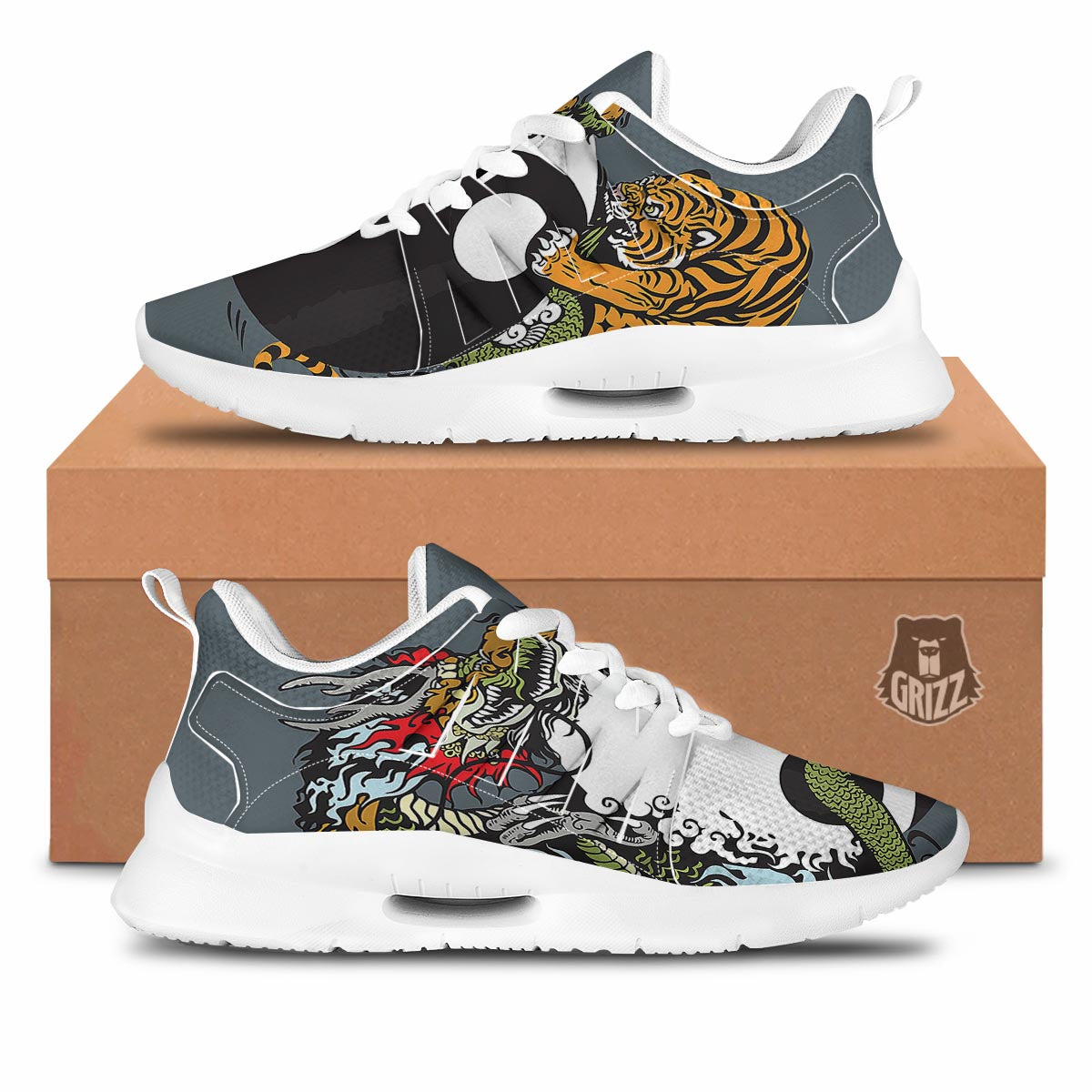 Yin Yang Dragon And Tiger Print Tennis Shoes-grizzshop