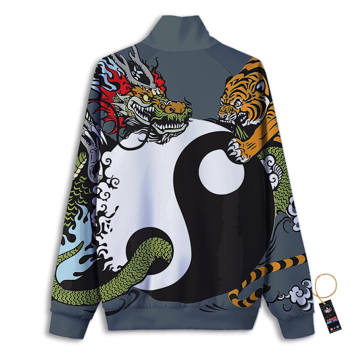 Yin Yang Dragon And Tiger Print Track Jacket-grizzshop