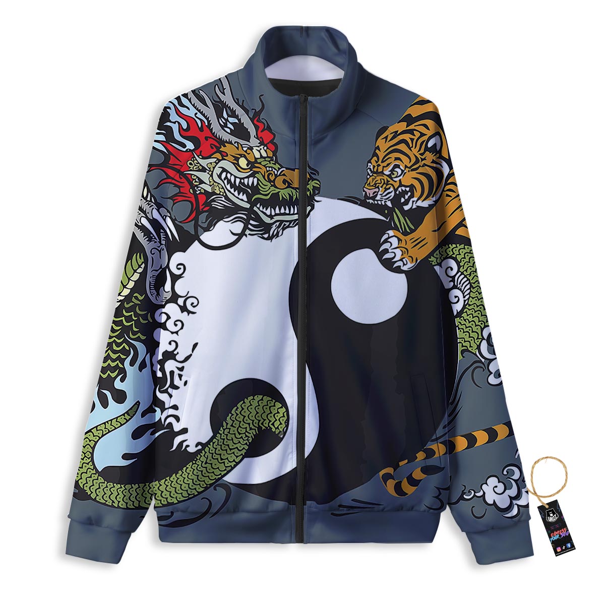 Yin Yang Dragon And Tiger Print Track Jacket-grizzshop