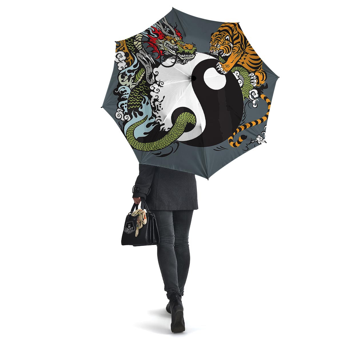 Yin Yang Dragon And Tiger Print Umbrella-grizzshop