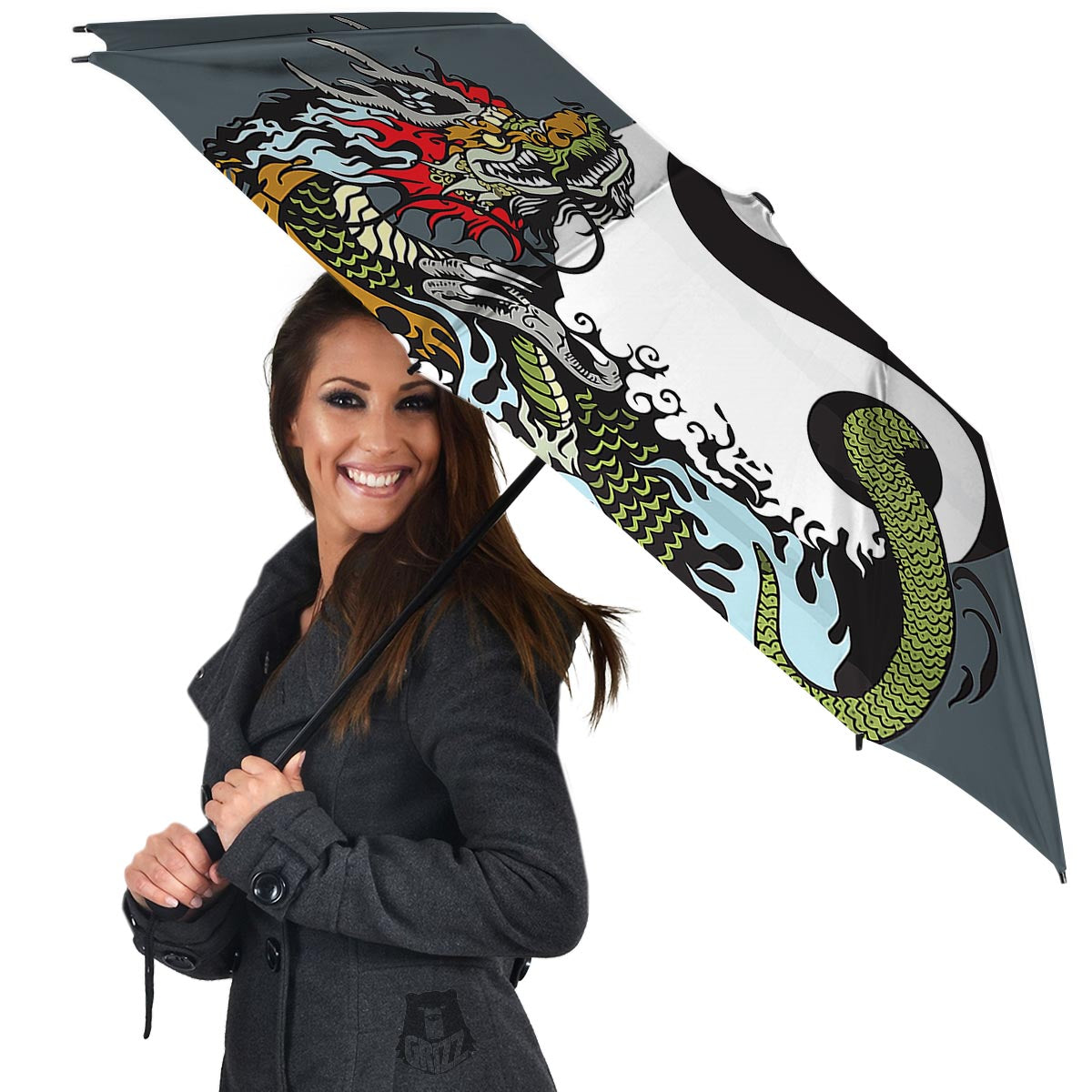 Yin Yang Dragon And Tiger Print Umbrella-grizzshop