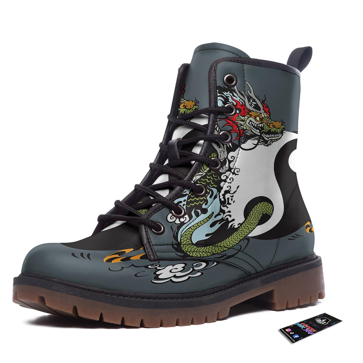 Yin Yang Dragon And Tiger Print Work Boots-grizzshop