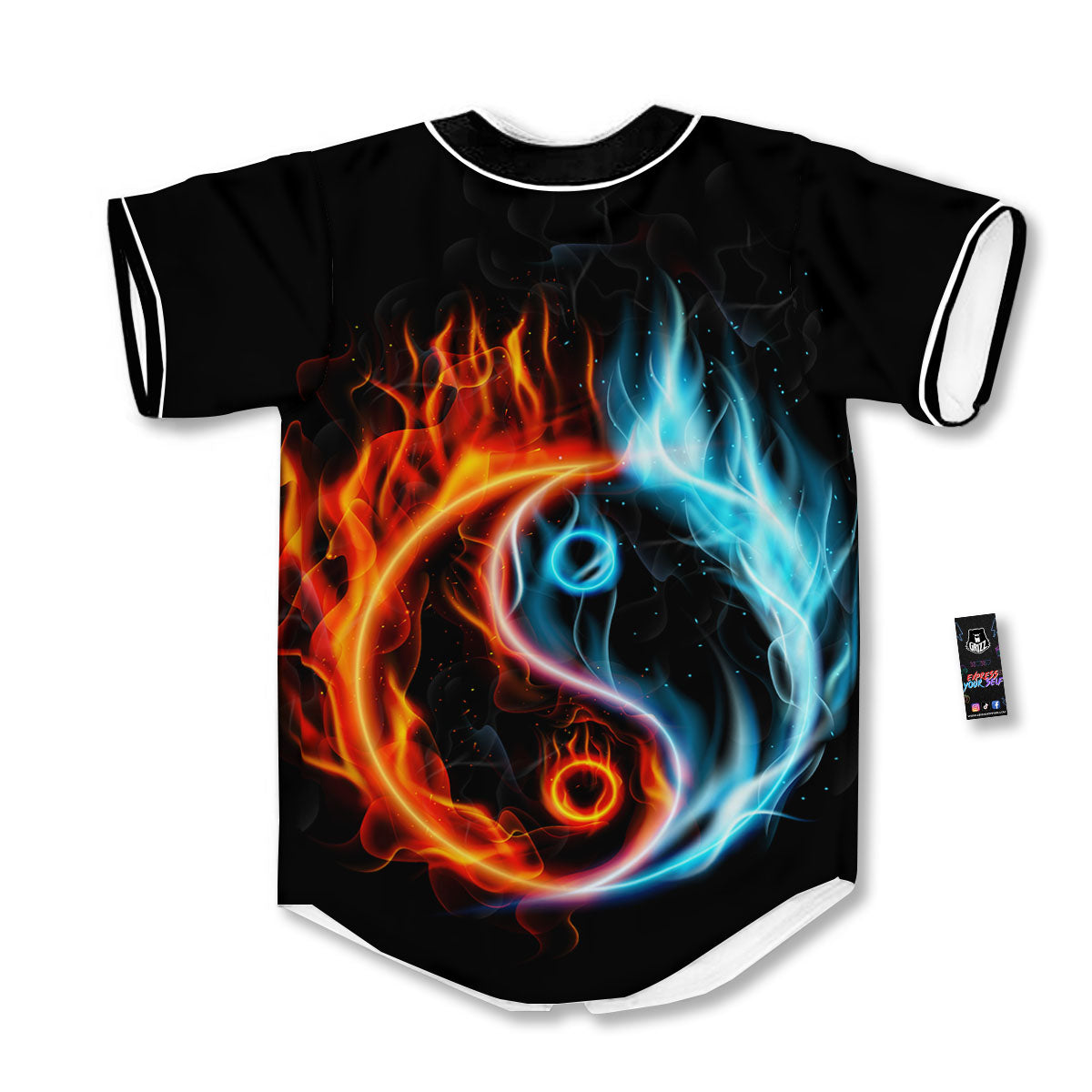 Yin Yang Flaming Print Baseball Jersey-grizzshop