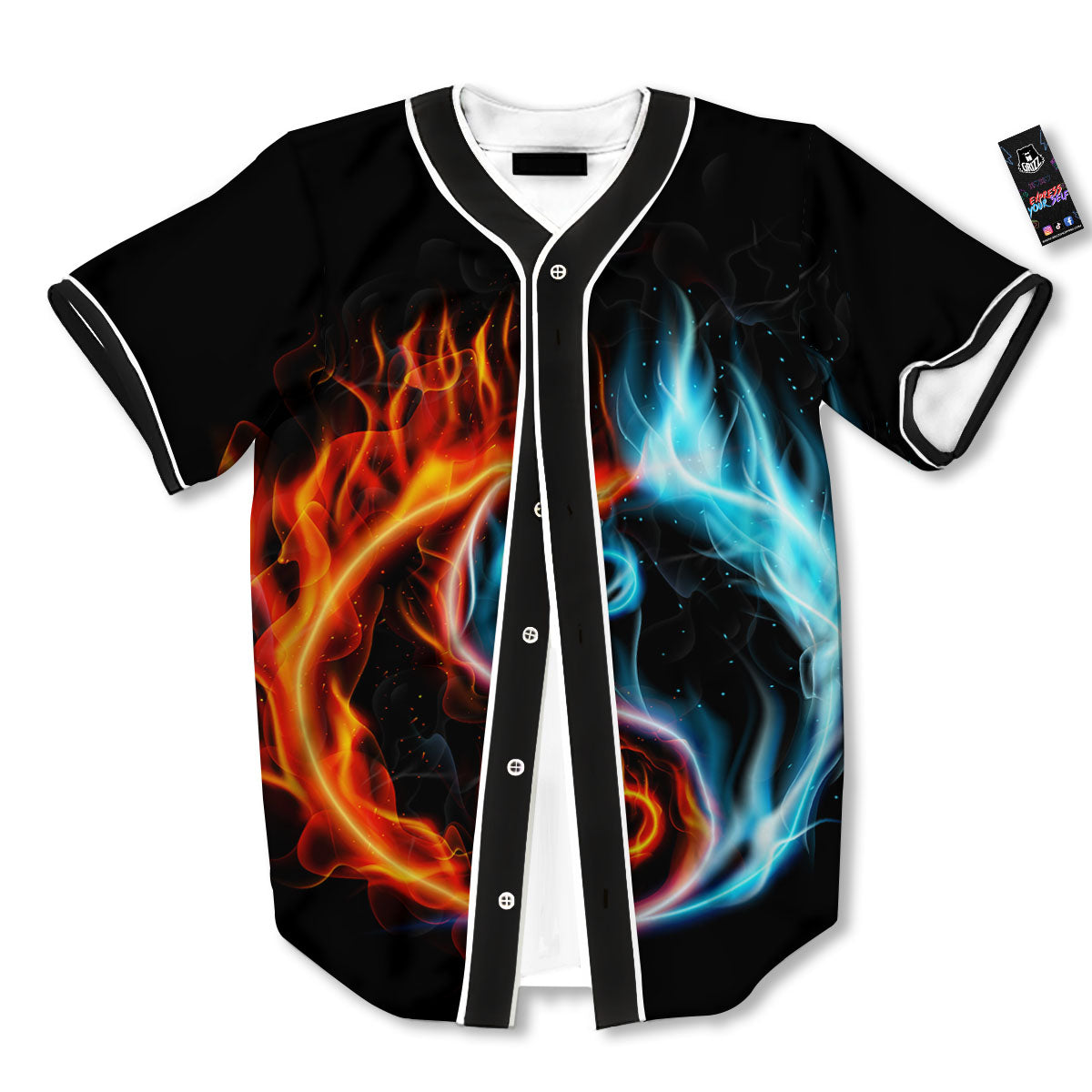 Yin Yang Flaming Print Baseball Jersey-grizzshop