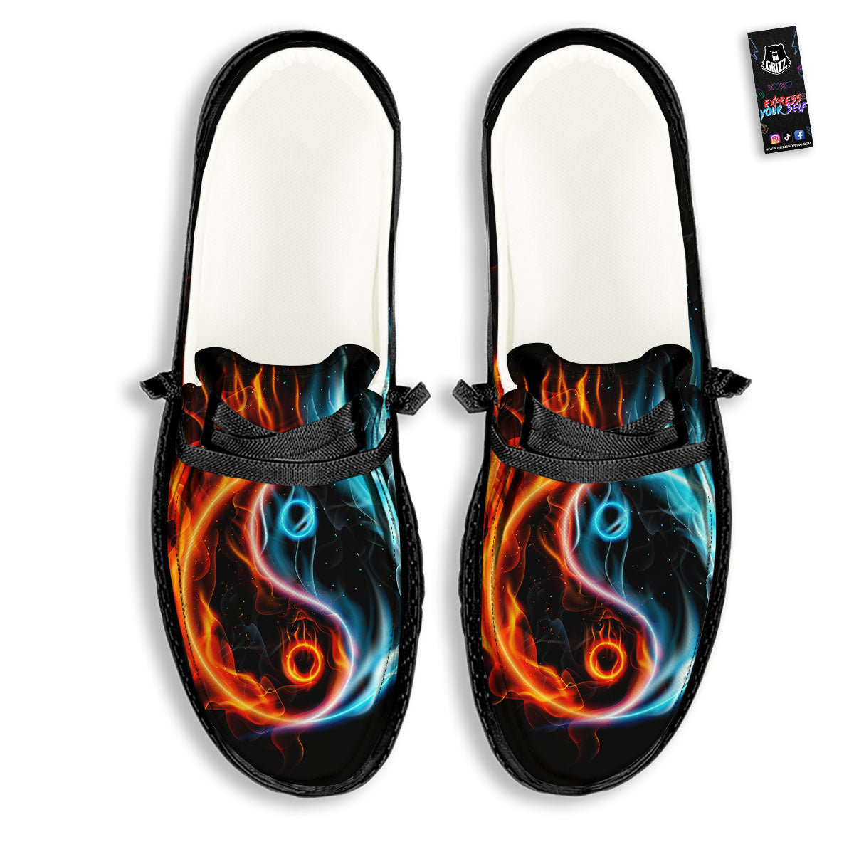 Yin Yang Flaming Print Black Loafers-grizzshop