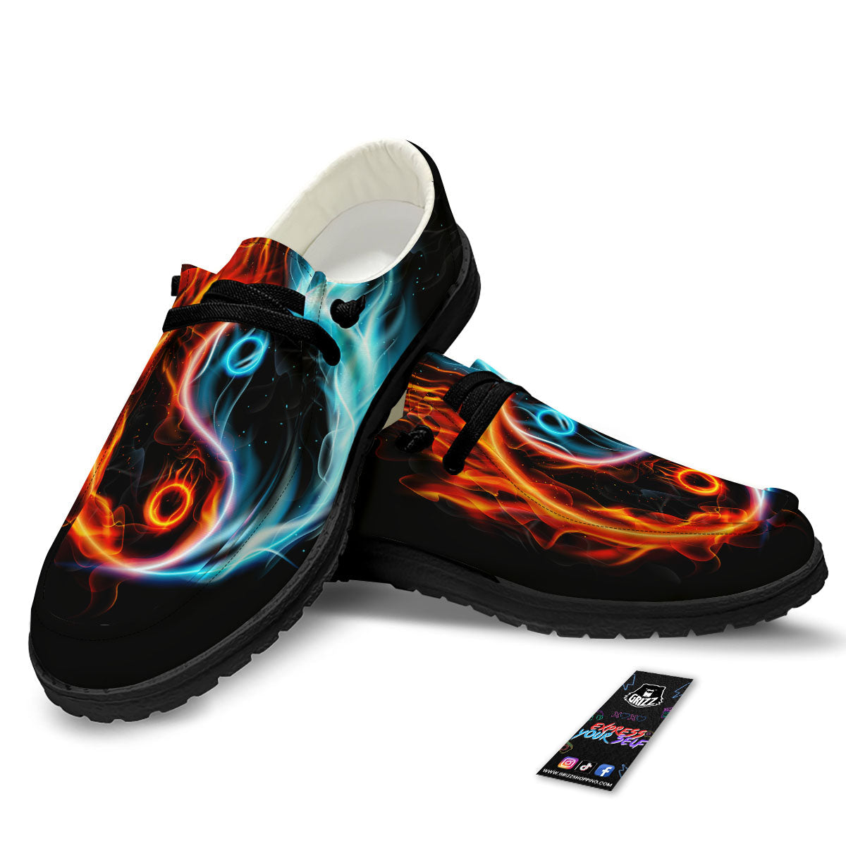 Yin Yang Flaming Print Black Loafers-grizzshop