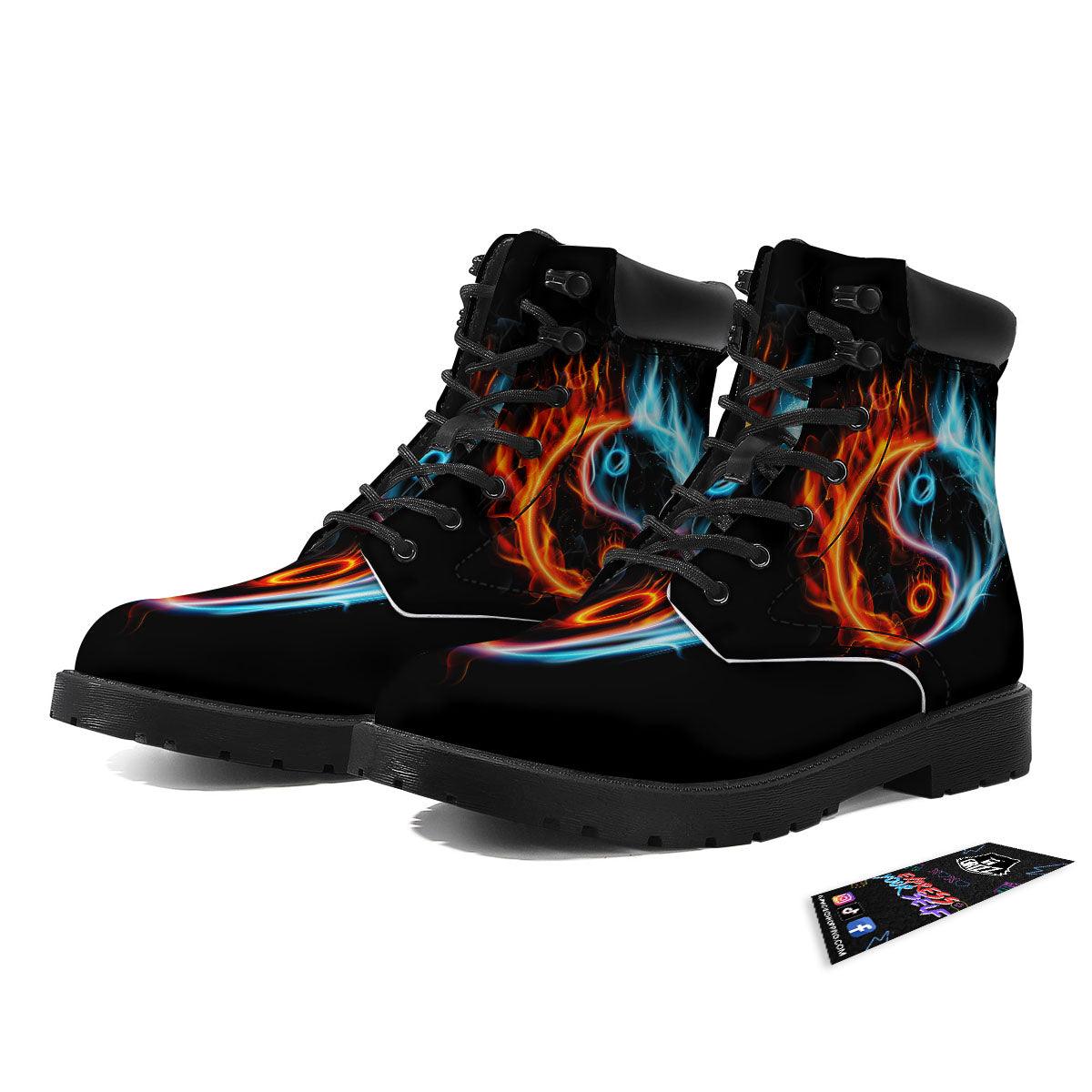 Yin Yang Flaming Print Boots-grizzshop