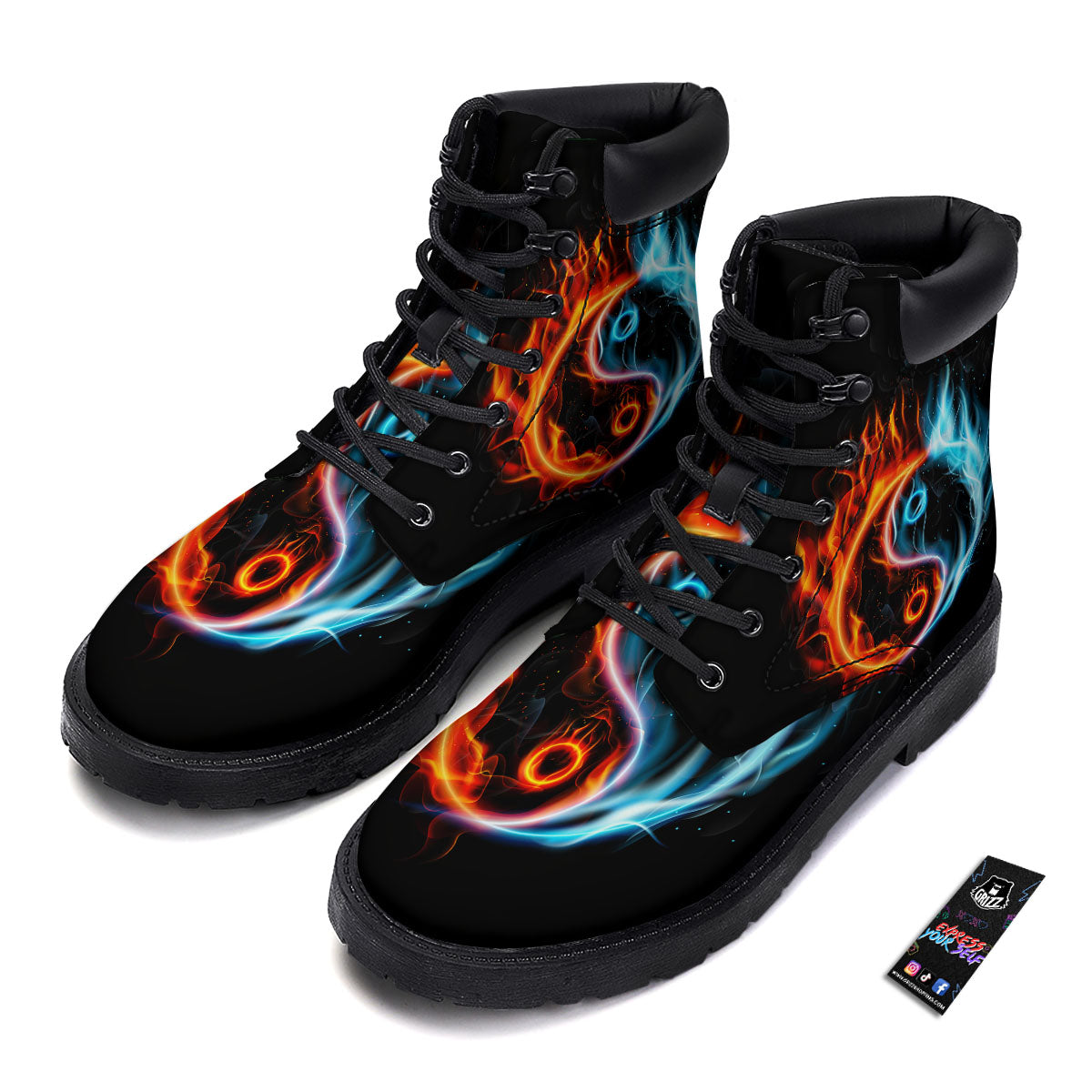Yin Yang Flaming Print Boots-grizzshop