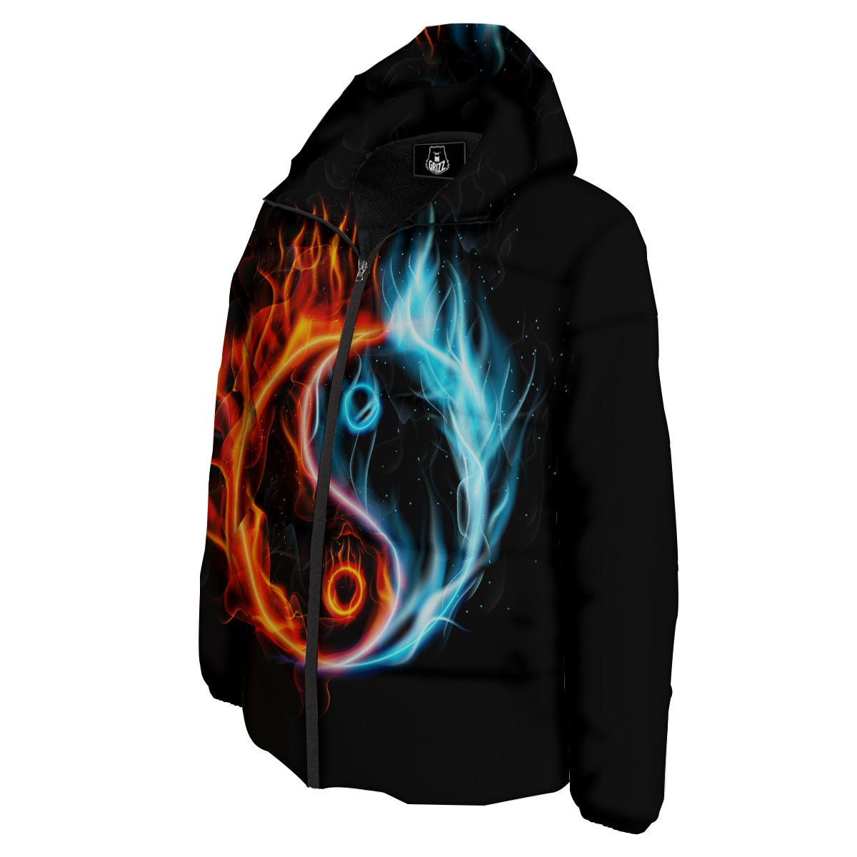 Yin Yang Flaming Print Down Jacket-grizzshop