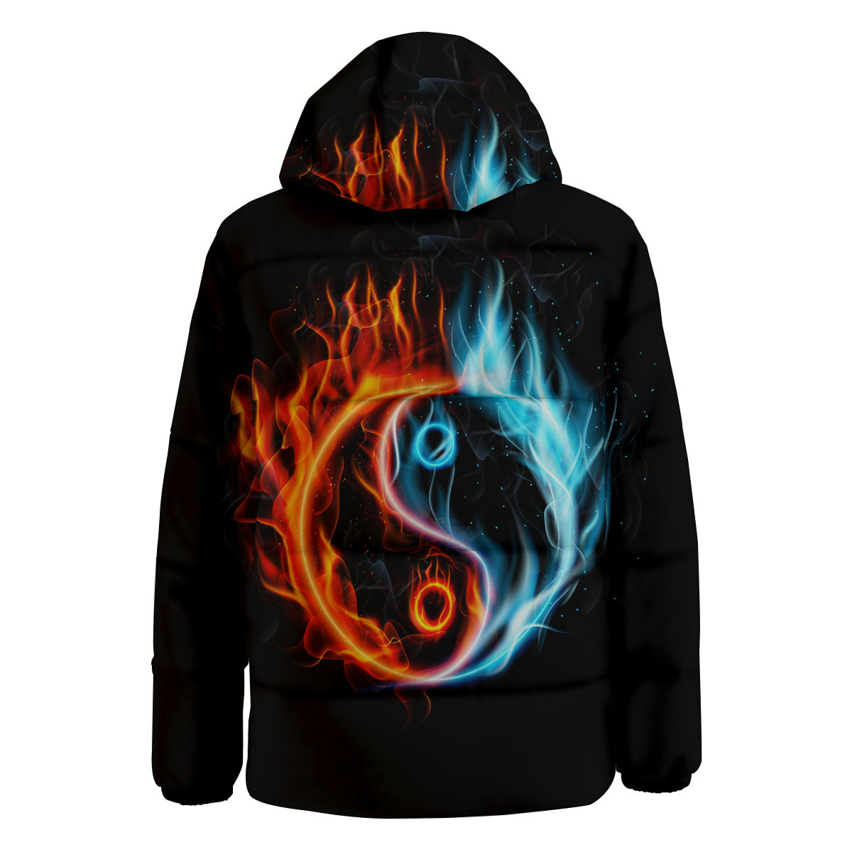 Yin Yang Flaming Print Down Jacket-grizzshop