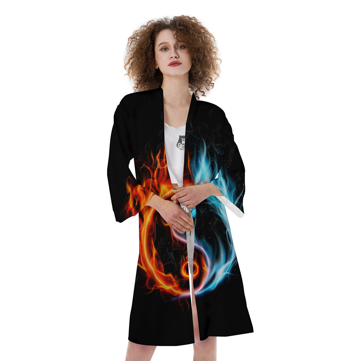 Yin Yang Flaming Print Kimono-grizzshop