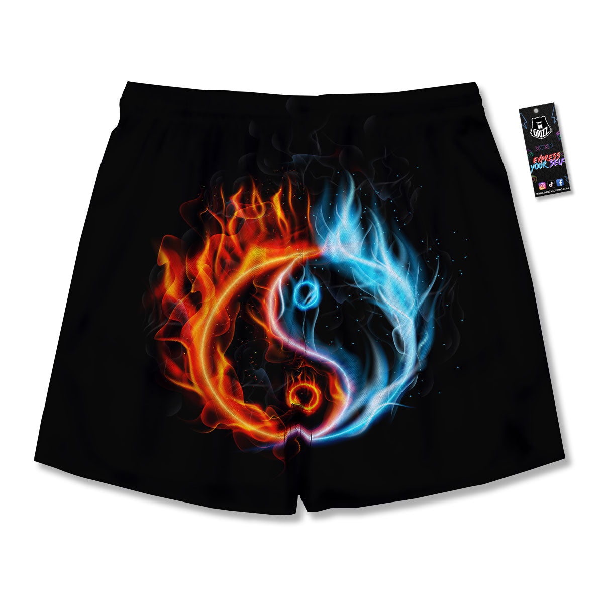 Yin Yang Flaming Print Men's Running Shorts-grizzshop