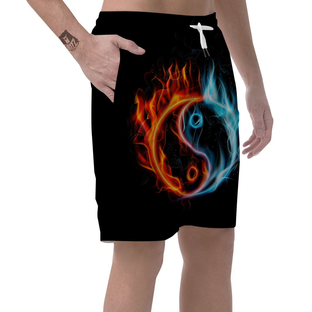 Yin Yang Flaming Print Men's Shorts-grizzshop