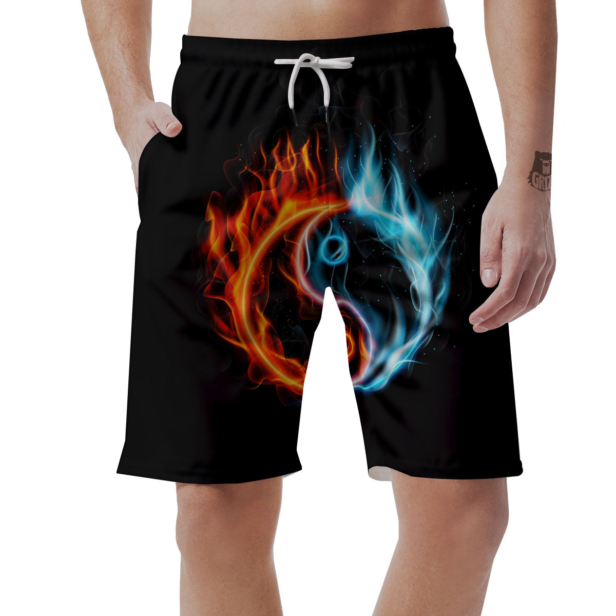 Yin Yang Flaming Print Men's Shorts-grizzshop