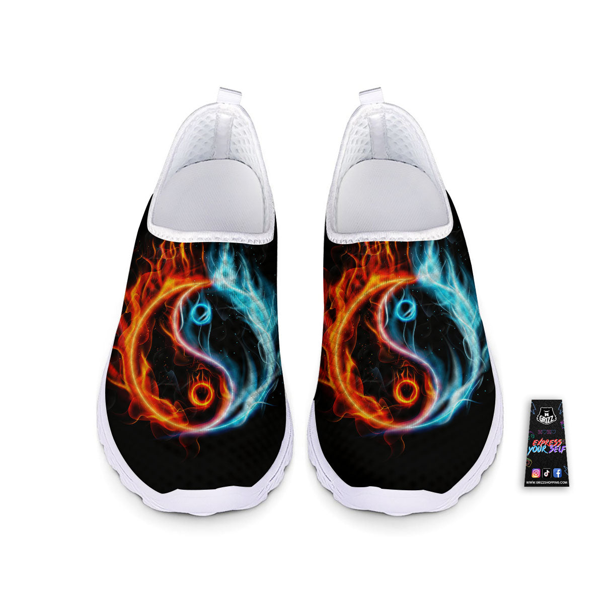 Yin Yang Flaming Print Nurse Shoes-grizzshop