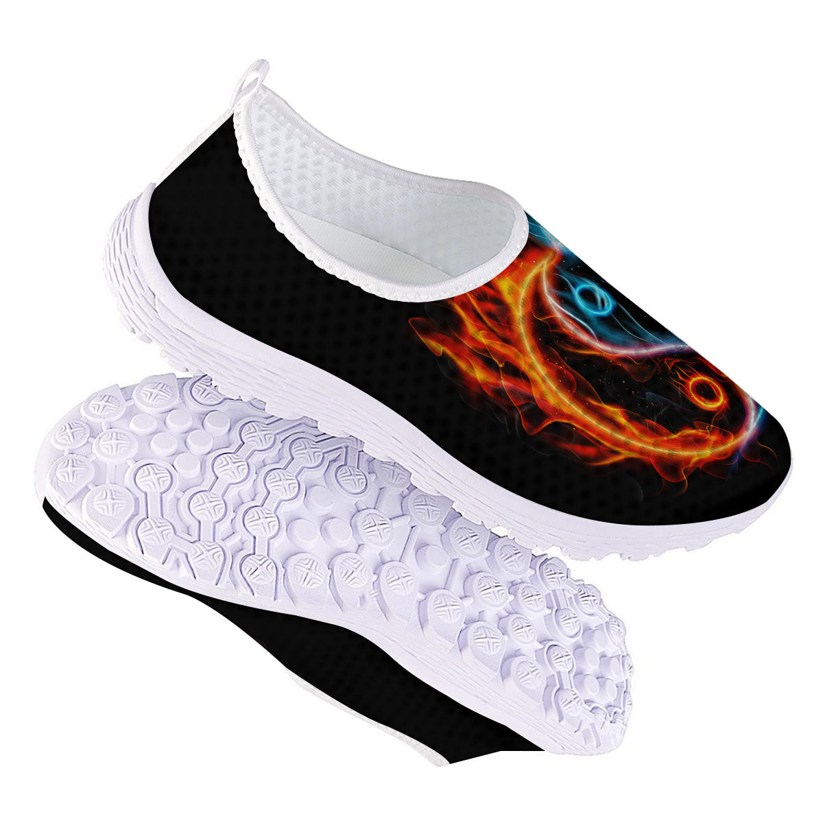 Yin Yang Flaming Print Nurse Shoes-grizzshop