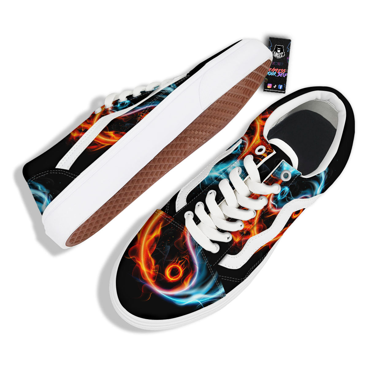 Yin Yang Flaming Print Skate Shoes-grizzshop