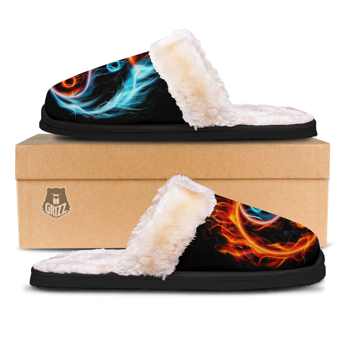 Yin Yang Flaming Print Slippers-grizzshop