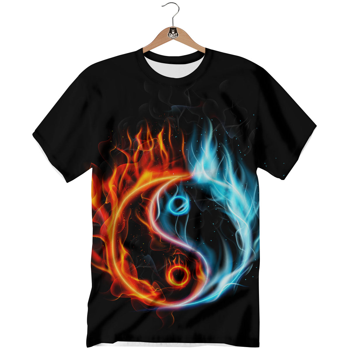 Yin Yang Flaming Print T-Shirt-grizzshop