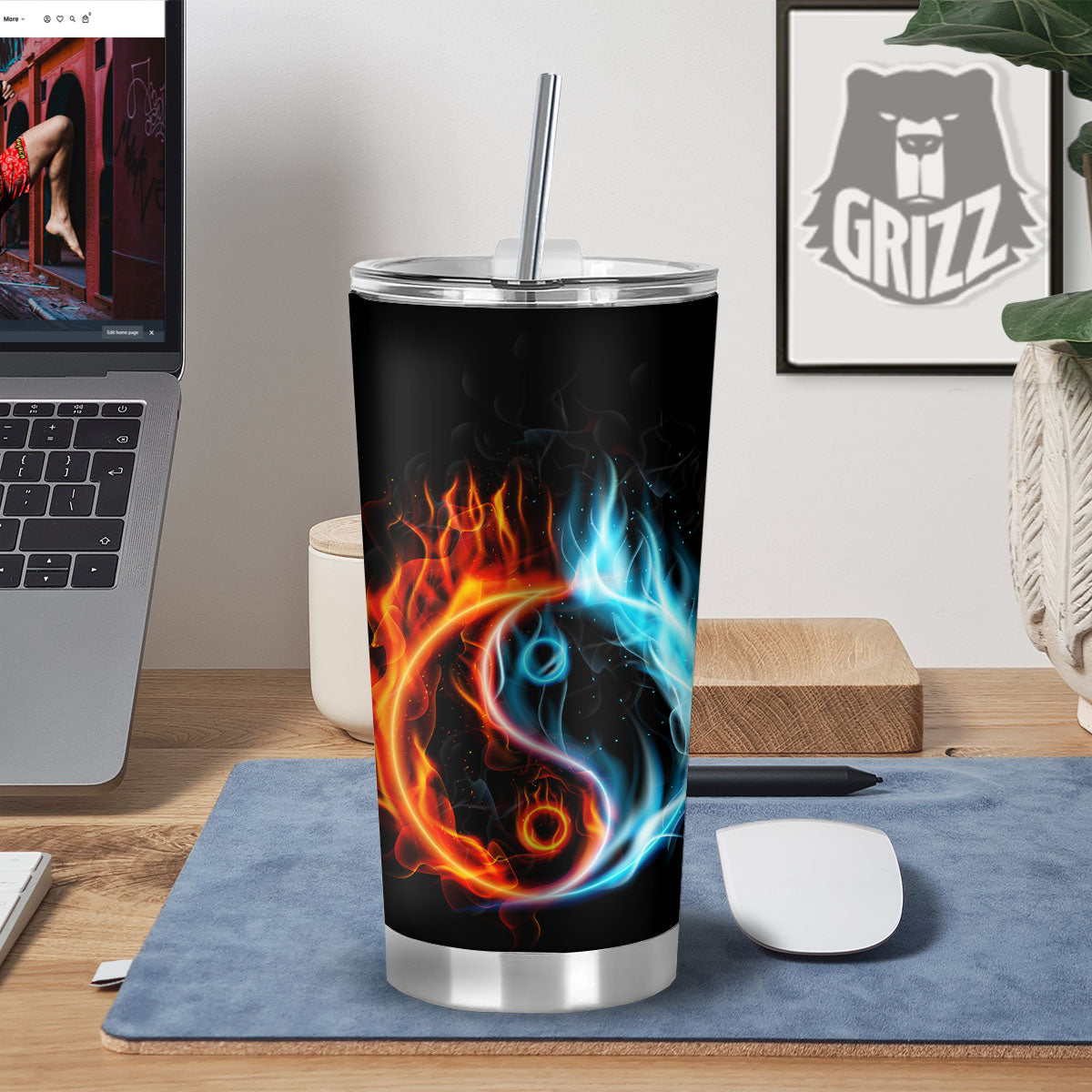 Yin Yang Flaming Print Tumbler-grizzshop