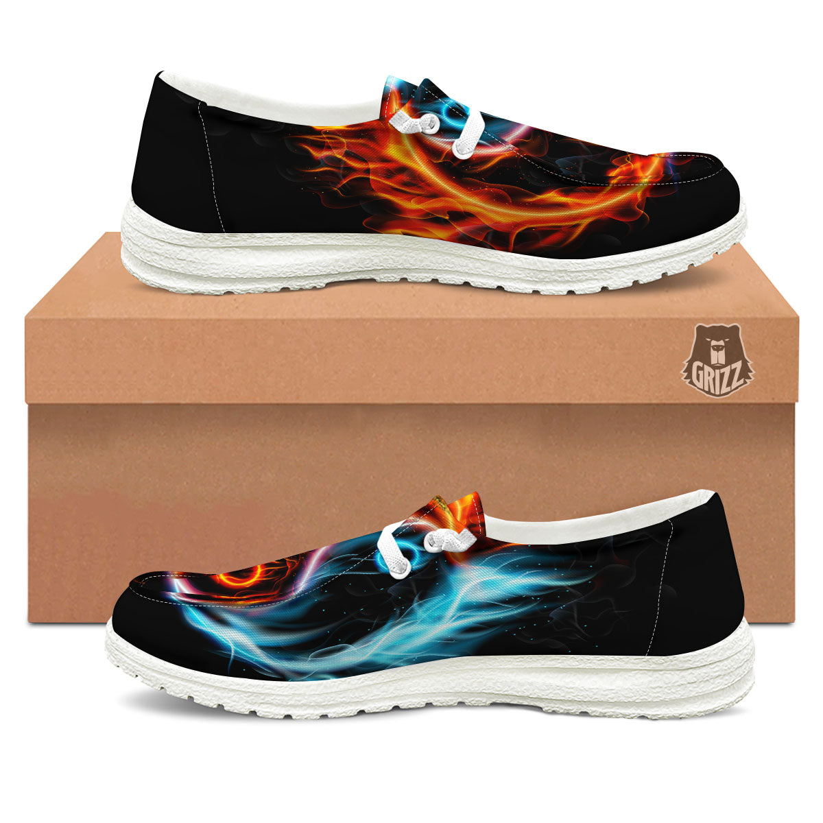 Yin Yang Flaming Print White Loafers-grizzshop