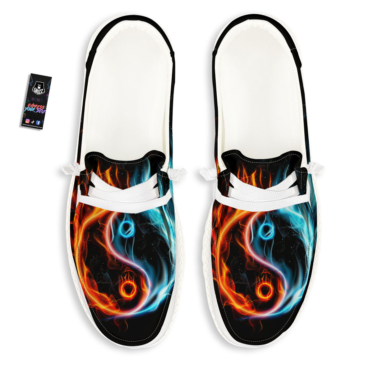 Yin Yang Flaming Print White Loafers-grizzshop