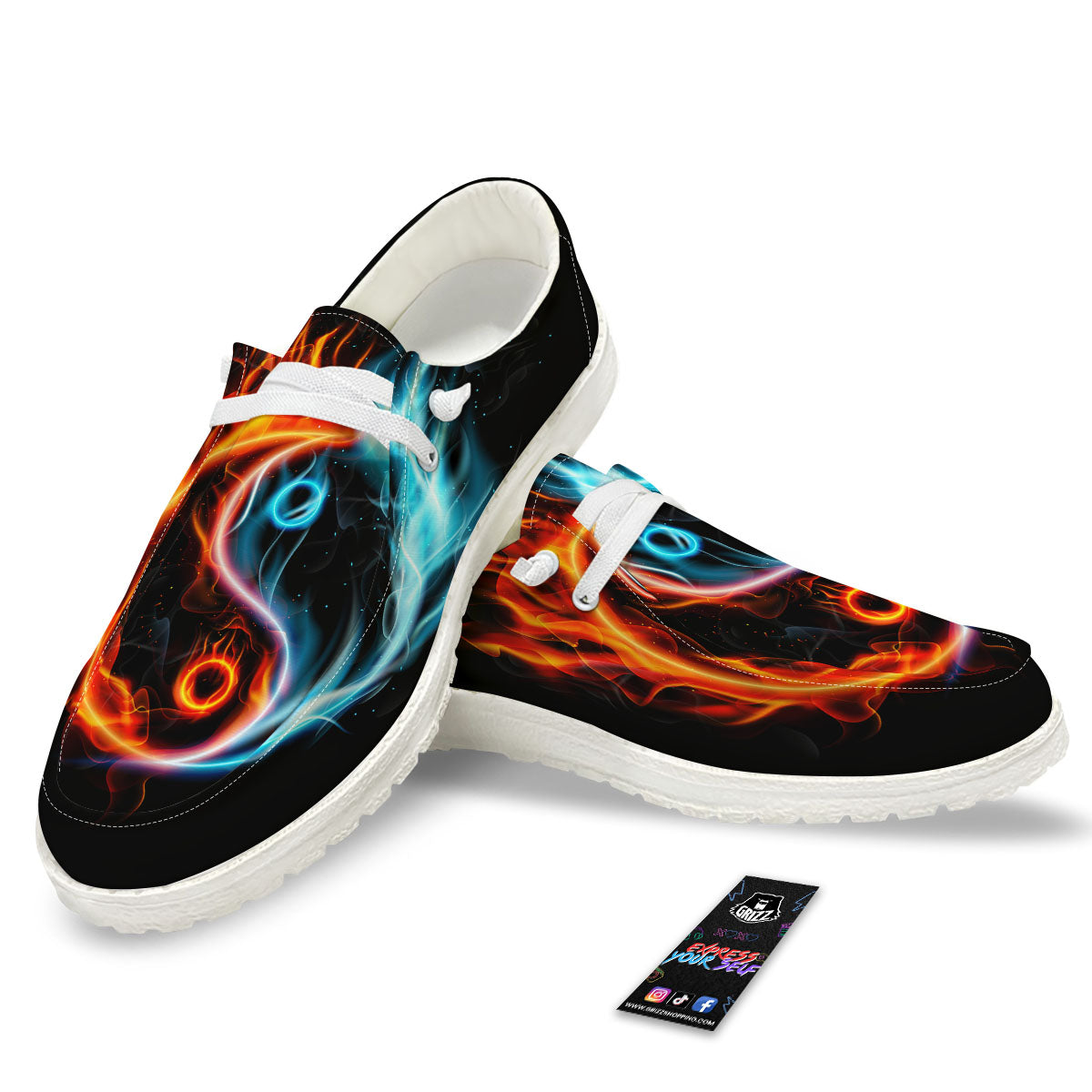 Yin Yang Flaming Print White Loafers-grizzshop